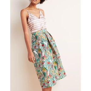 Anthropologie Green Floral Midi Skirt